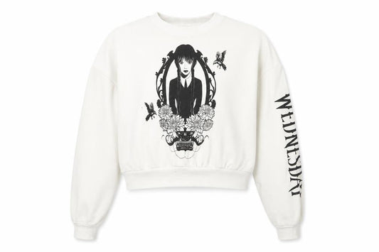 H&M Girls White Wednesday Addams Graphic Pullover Sweatshirt 14 Years
