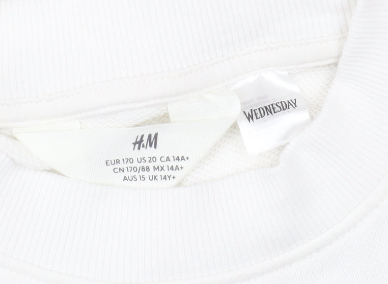 H&M Girls White Wednesday Addams Graphic Pullover Sweatshirt 14 Years