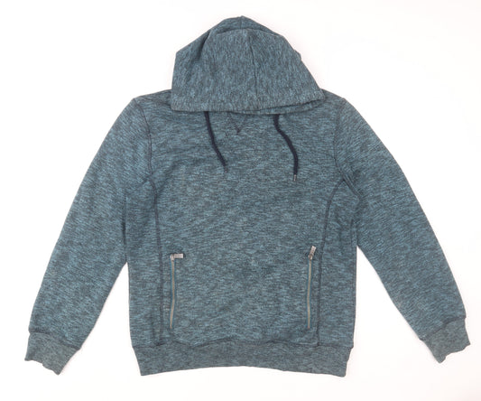 Easy Men's Blue Pullover Hoodie Medium Zip Pocket Knit Sweatshirt