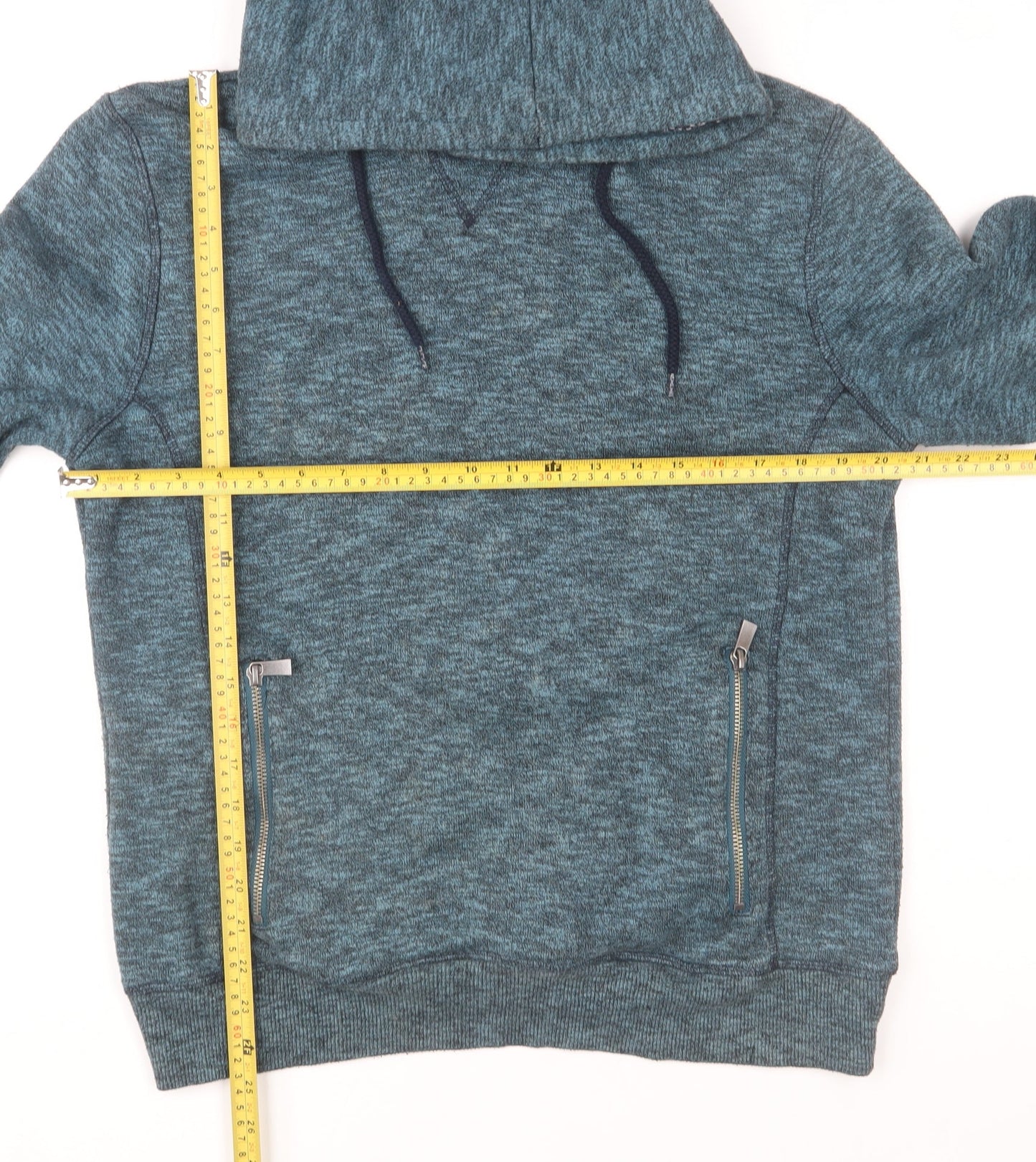 Easy Men's Blue Pullover Hoodie Medium Zip Pocket Knit Sweatshirt