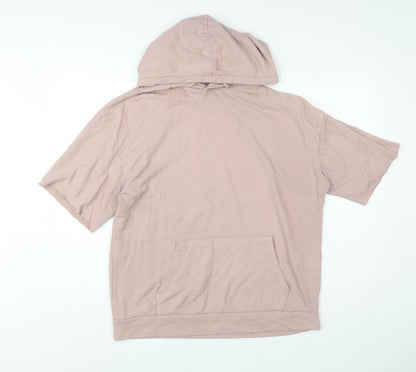 Close-up detail of Zara Man Pink Short Sleeve Pullover Hoodie, size L