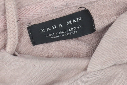 Brand and care label for Zara Man Pink Short Sleeve Pullover Hoodie, size L