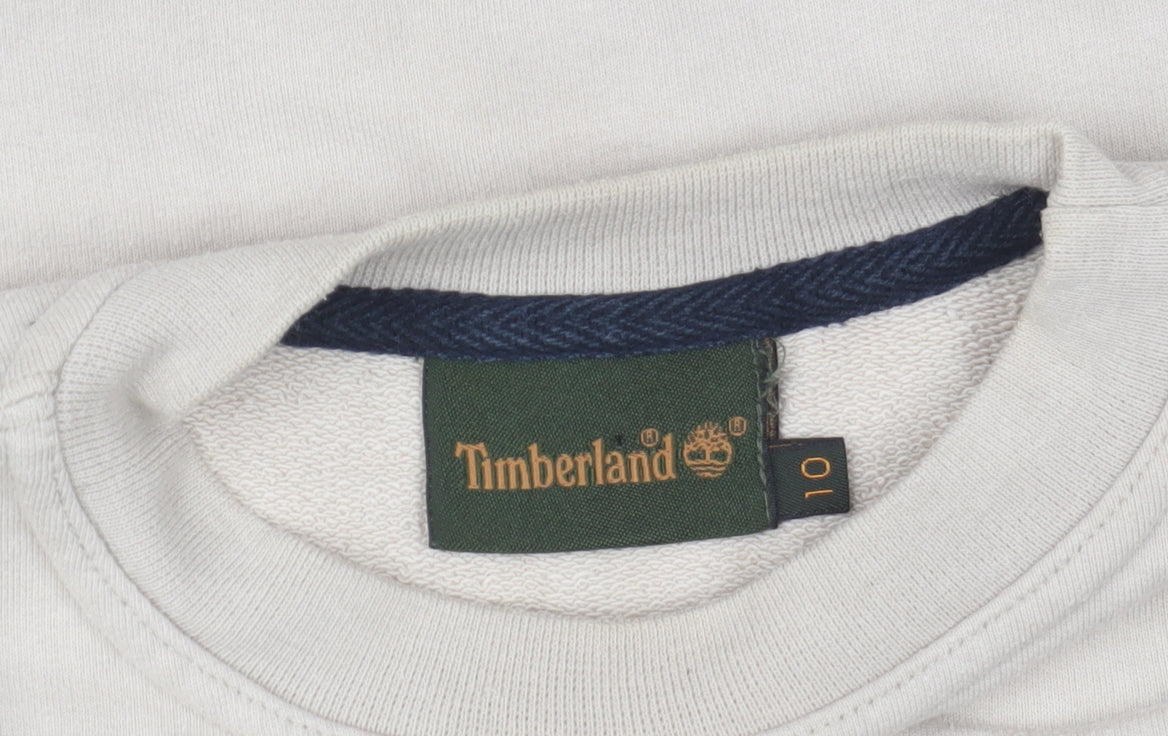 Timberland Women Beige Crew Neck Logo Pullover Sweatshirt Size 10