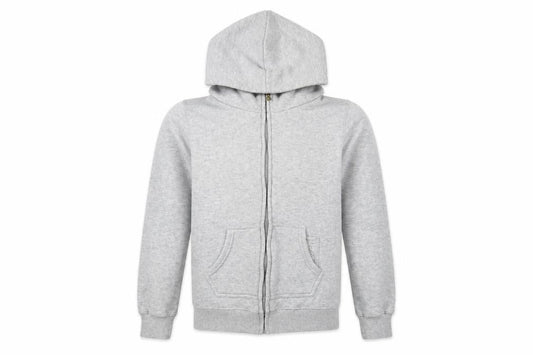 Front view of Bench boys’ grey fleece lined zip up hooded jacket 11-12 years