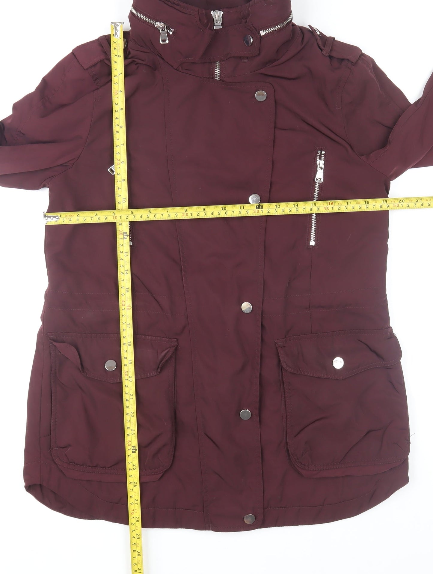 Next Women's Burgundy Parka Jacket Size 12 Lined Polyester Mid-Length