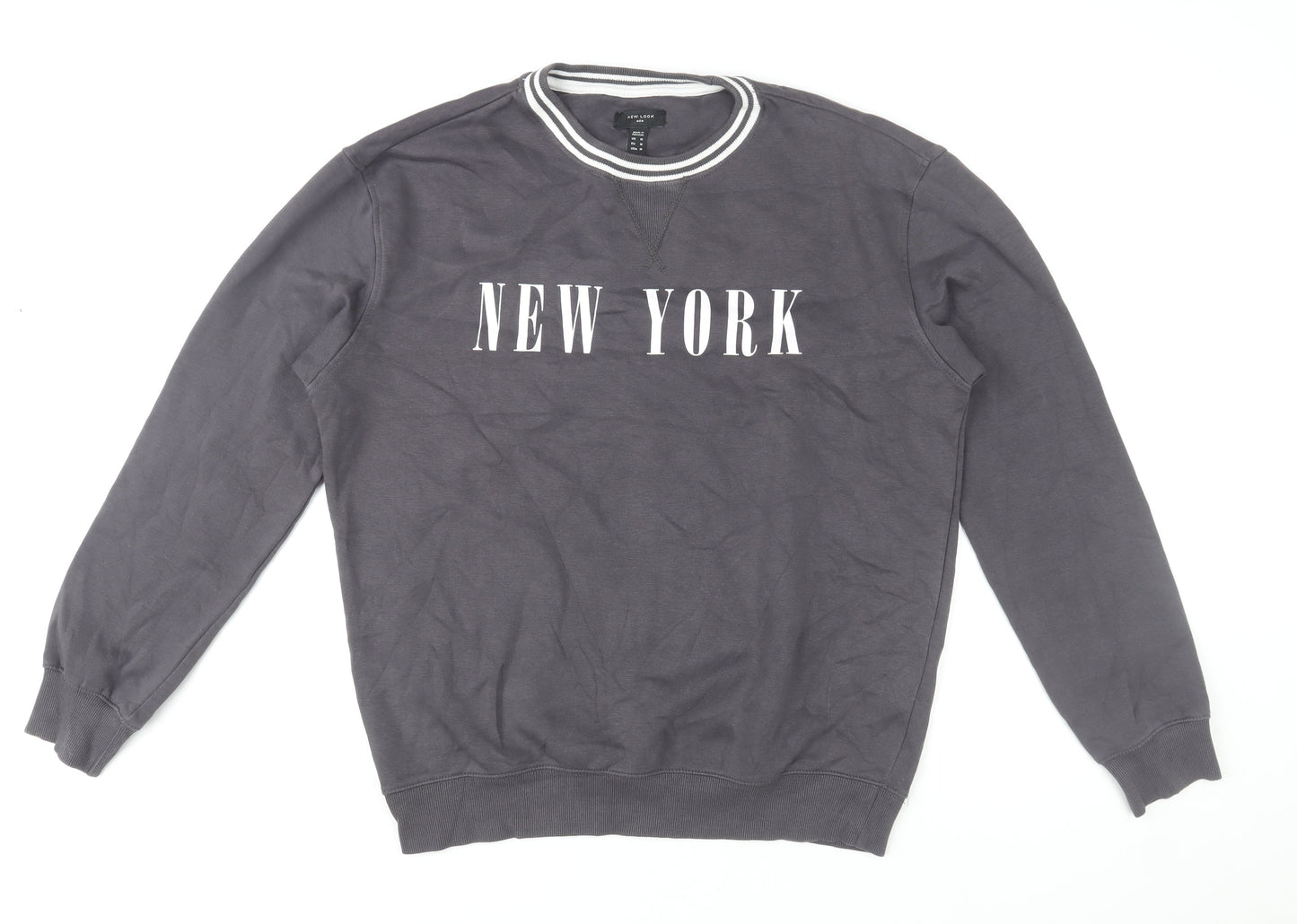 New Look Men Grey New York Crew Neck Sweatshirt Size M