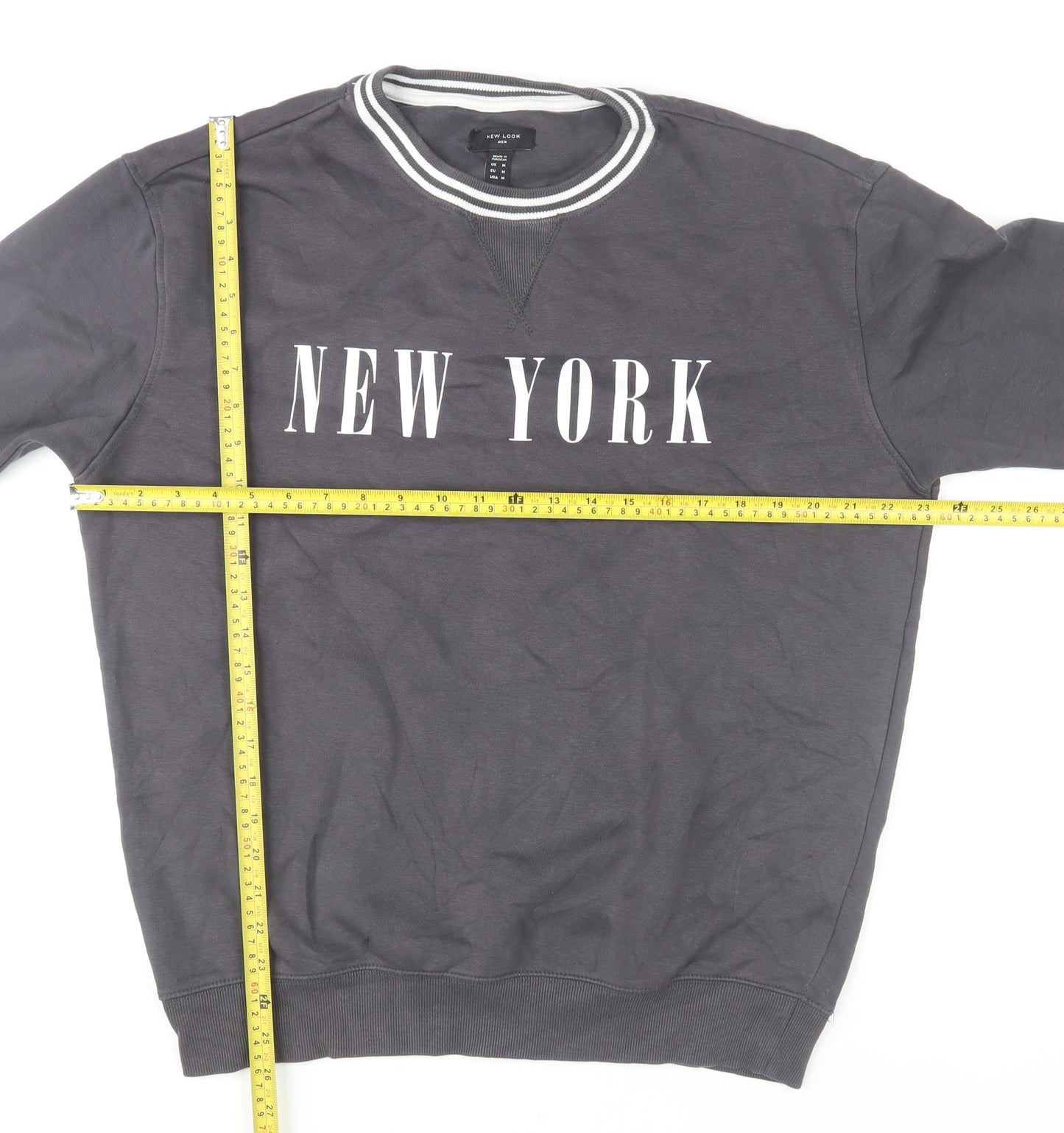 New Look Men Grey New York Crew Neck Sweatshirt Size M