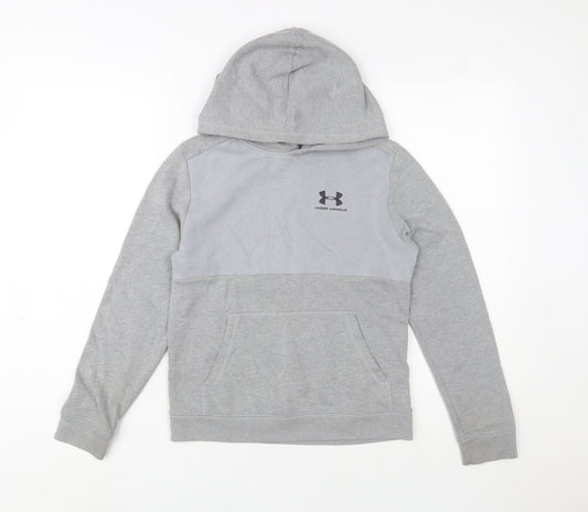 Under Armour Boys Grey Pullover Hoodie 13-14 Years Fleece ColdGear