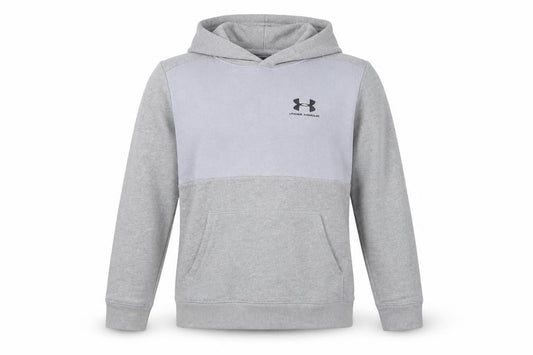 Front view of Under Armour boys’ grey pullover hoodie 13-14 years fleece coldgear
