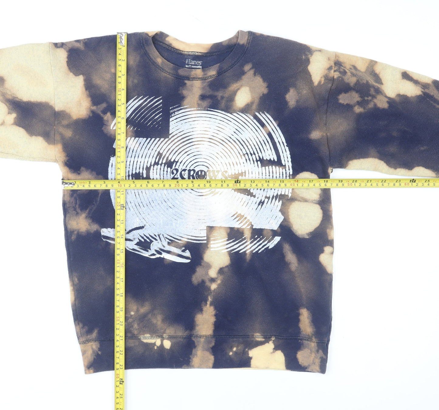 Hanes Women’s Beige & Black Tie Dye Pullover Sweatshirt XL Graphic Print