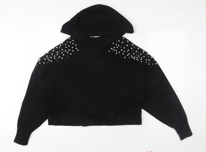 Zara Women’s Black Beaded Hooded Pullover Jumper Size M
