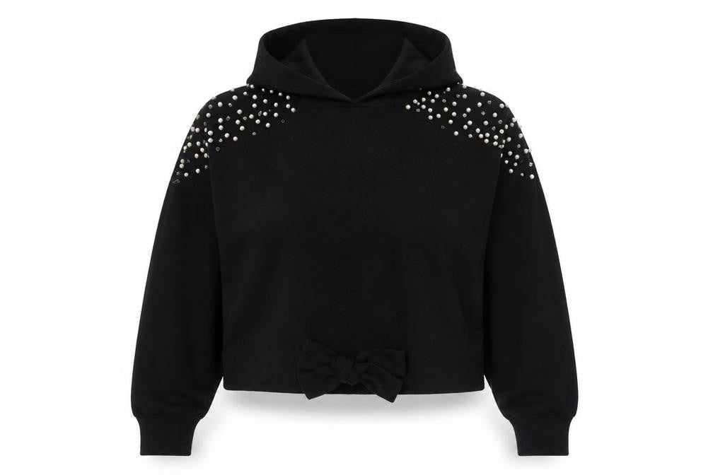 ZARA Women’s Black Beaded Hooded Pullover Jumper Size M