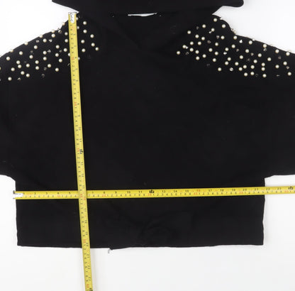 Zara Women’s Black Beaded Hooded Pullover Jumper Size M