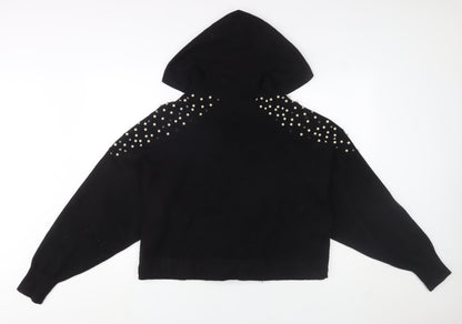 Zara Women’s Black Beaded Hooded Pullover Jumper Size M