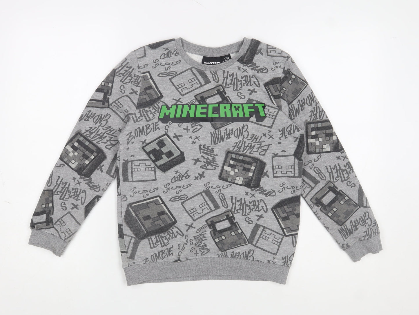 Minecraft Boys Grey Pullover Fleece Sweatshirt 9-10 Years Graphic Print