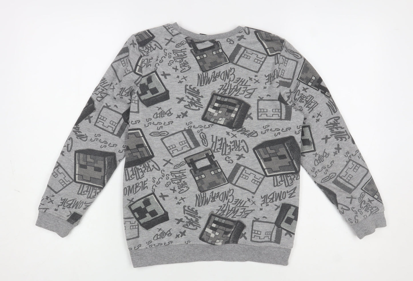 Minecraft Boys Grey Pullover Fleece Sweatshirt 9-10 Years Graphic Print
