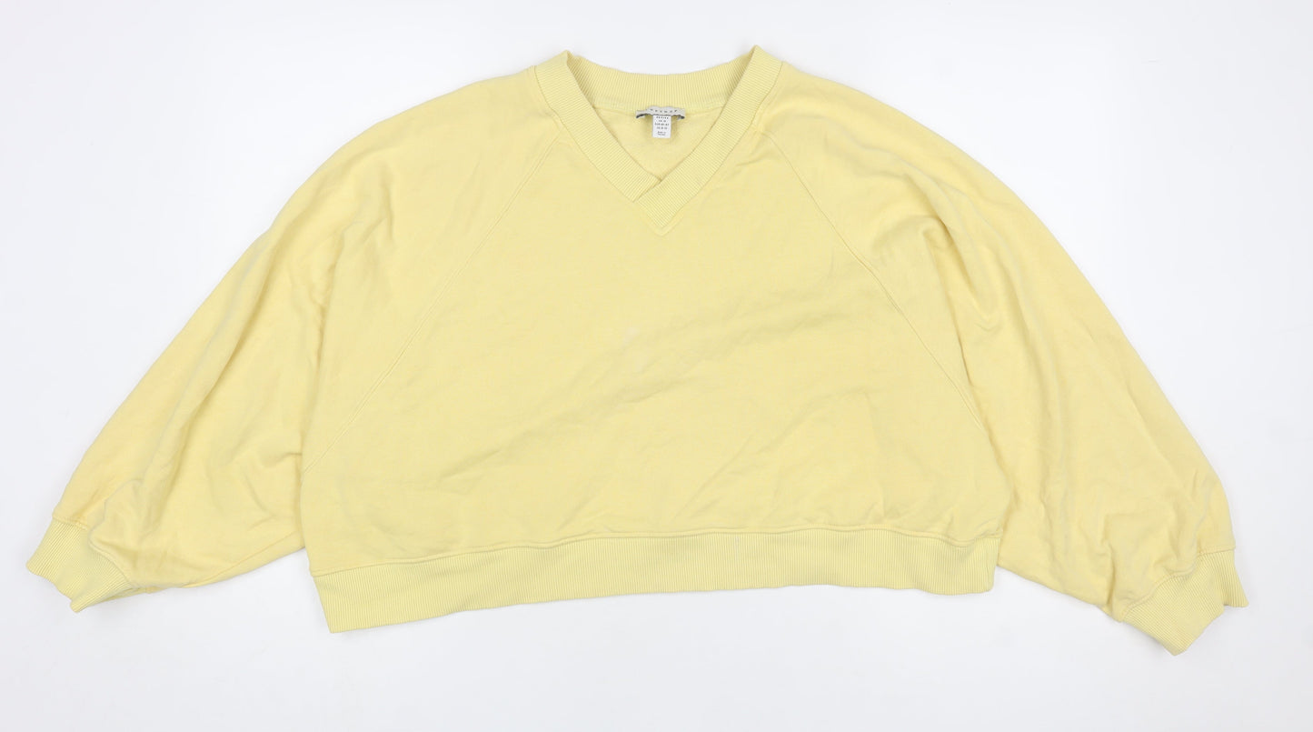 Topshop Women Petite Yellow V-Neck Long Sleeve Pullover Sweatshirt M