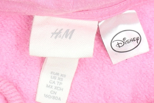 H&M Disney Pink Mickey Hoodie Women XS Pullover Long Sleeve Cotton Blend