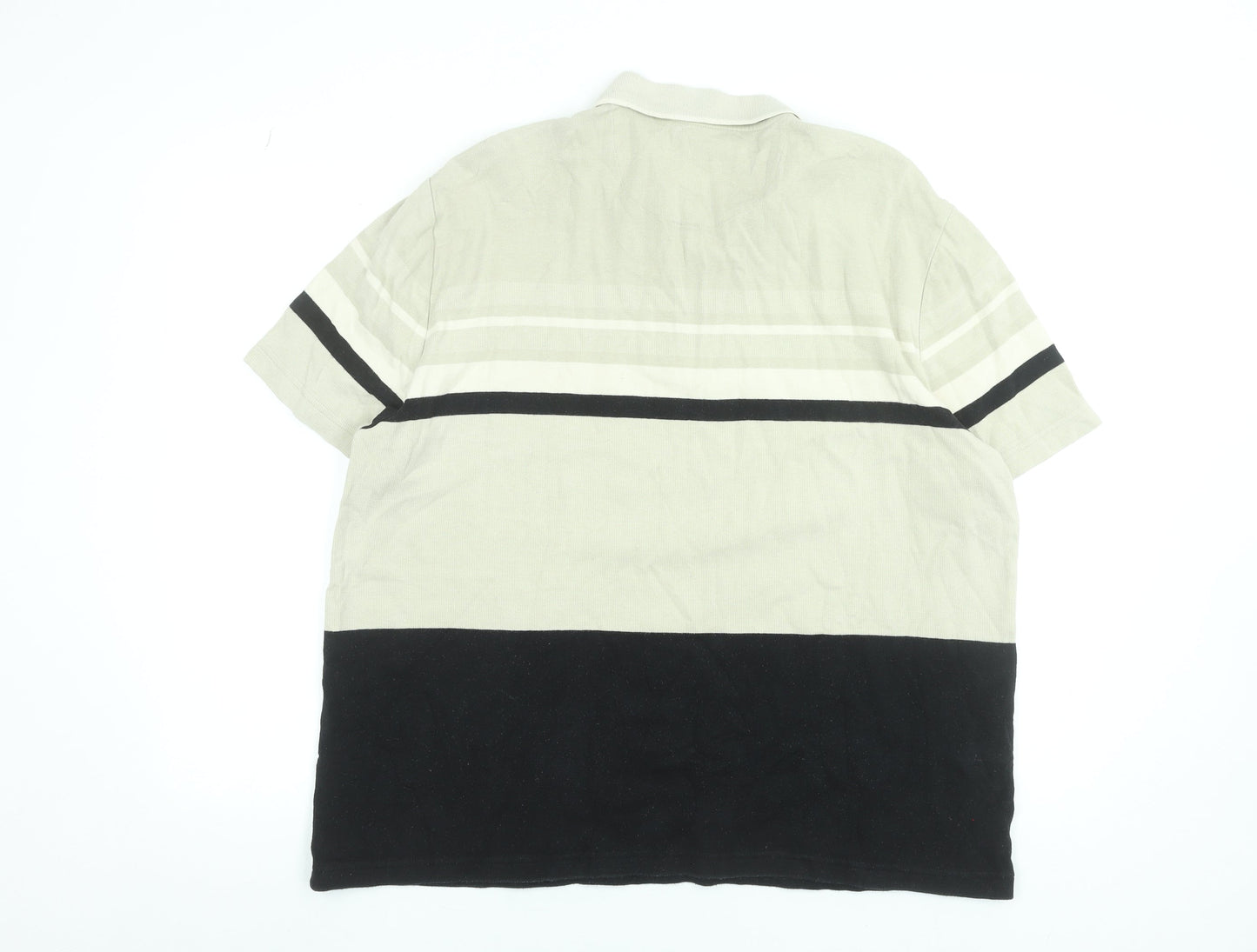 Marks and Spencer Men’s Beige Striped 1/4 Zip Cotton Polo Shirt 2XL