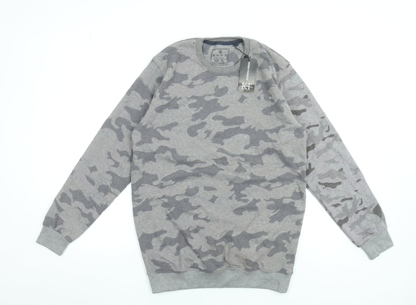 Khan Men's Grey Camouflage Cotton Pullover Sweatshirt XL