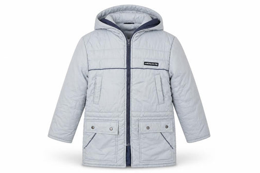 American Pie Boys Grey Hooded Puffer Jacket Size 2 Years Polyester Cotton