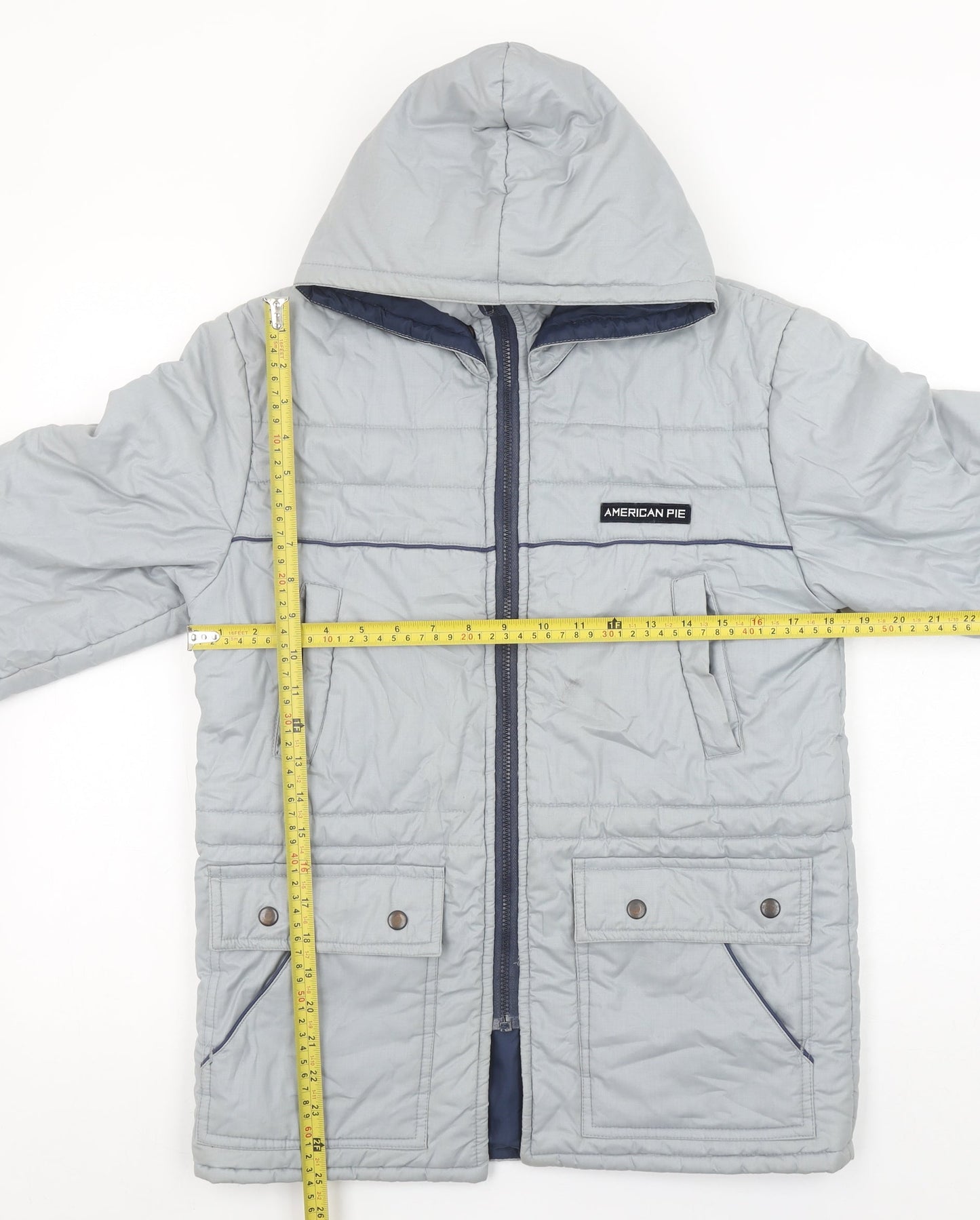 American Pie Boys Grey Hooded Puffer Jacket Size 2 Years Polyester Cotton