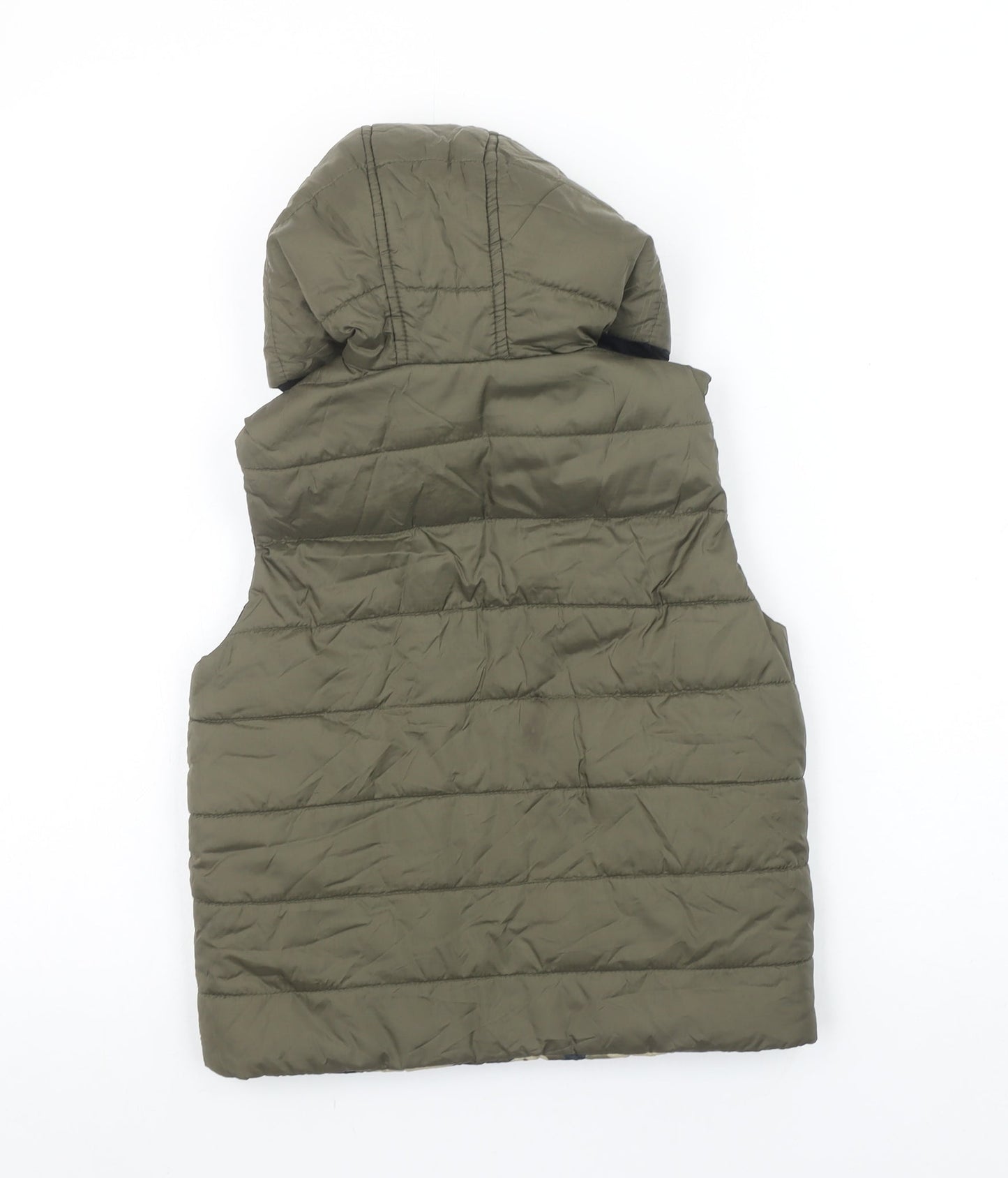 Zara Boys Green Hooded Quilted Bodywarmer Gilet 6-7 Years Nylon Puffer