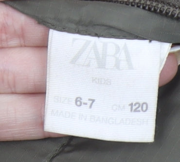 Zara Boys Green Hooded Quilted Bodywarmer Gilet 6-7 Years Nylon Puffer