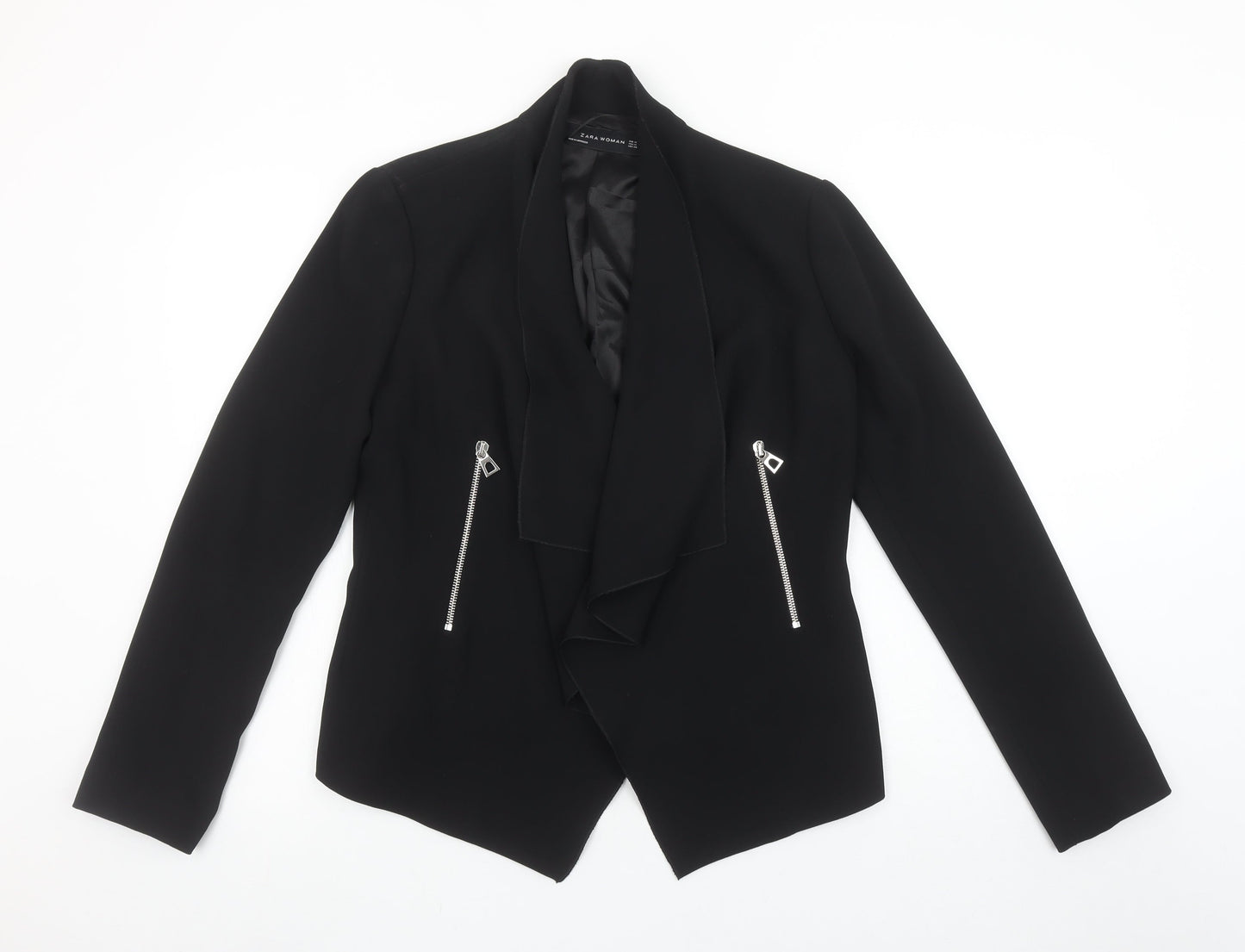 Zara Woman Black Draped Lapel Blazer Jacket Women M Elegant Lined