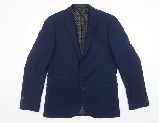 Next Men’s Blue Regular Fit Blazer Jacket 40R Polyester Viscose