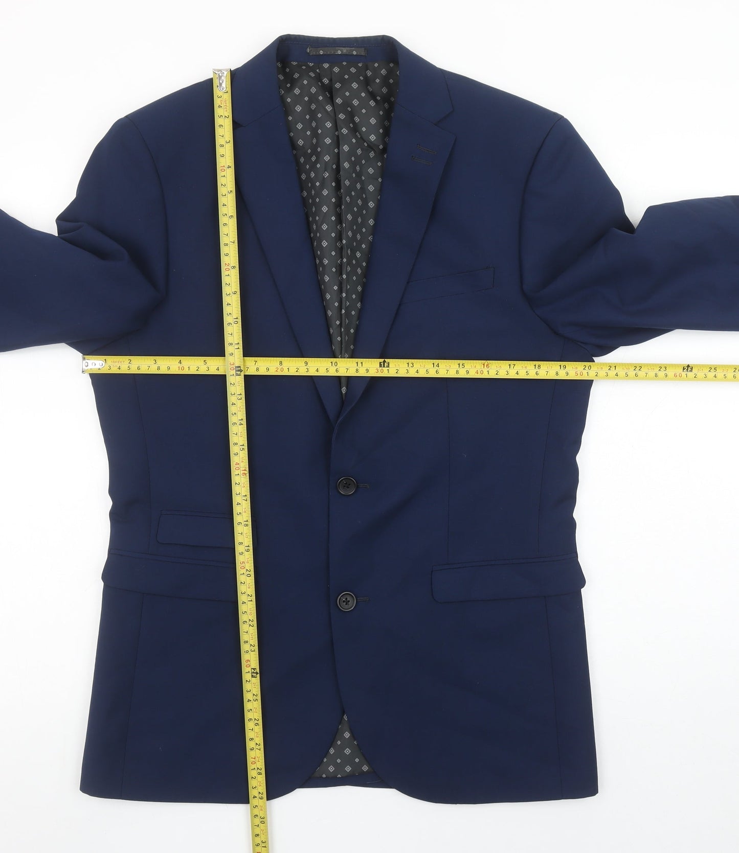 Next Men’s Blue Regular Fit Blazer Jacket 40R Polyester Viscose