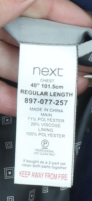 Next Men’s Blue Regular Fit Blazer Jacket 40R Polyester Viscose
