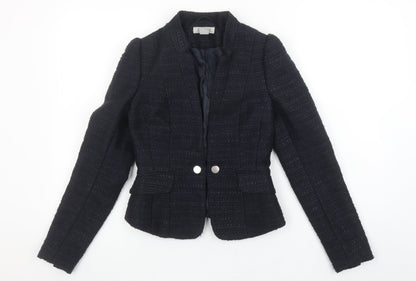 H&M Women Black Bouclé Tailored Two-Button Blazer Size 4