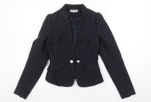 H&M Women Black Bouclé Tailored Two-Button Blazer Size 4