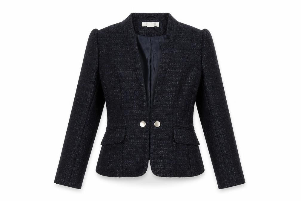 H&M Women Black Bouclé Tailored Two-Button Blazer Size 4