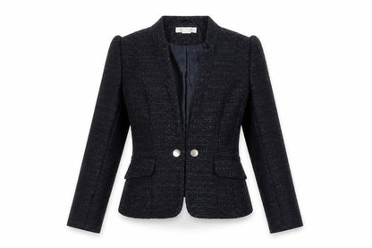 H&M Women Black Bouclé Tailored Two-Button Blazer Size 4