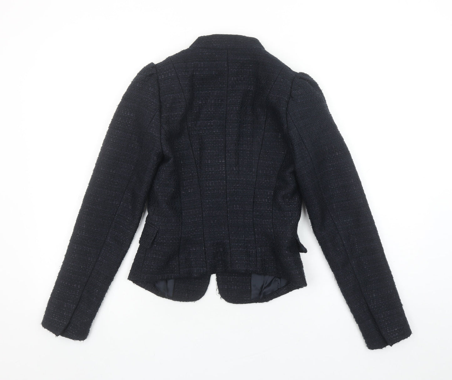 H&M Women Black Bouclé Tailored Two-Button Blazer Size 4