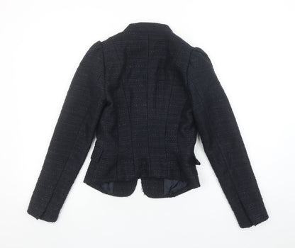 H&M Women Black Bouclé Tailored Two-Button Blazer Size 4