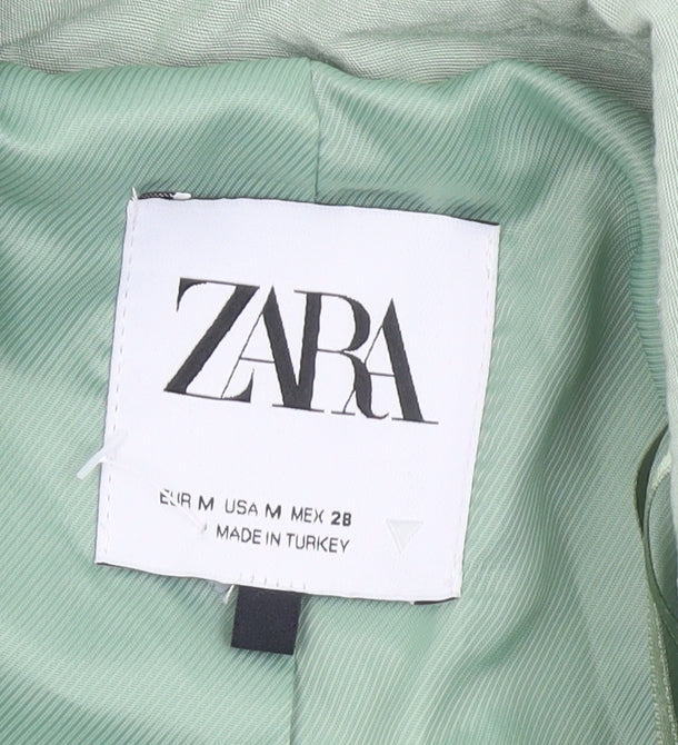 Zara Women's Green Cropped Short Sleeve Blazer M Linen Blend