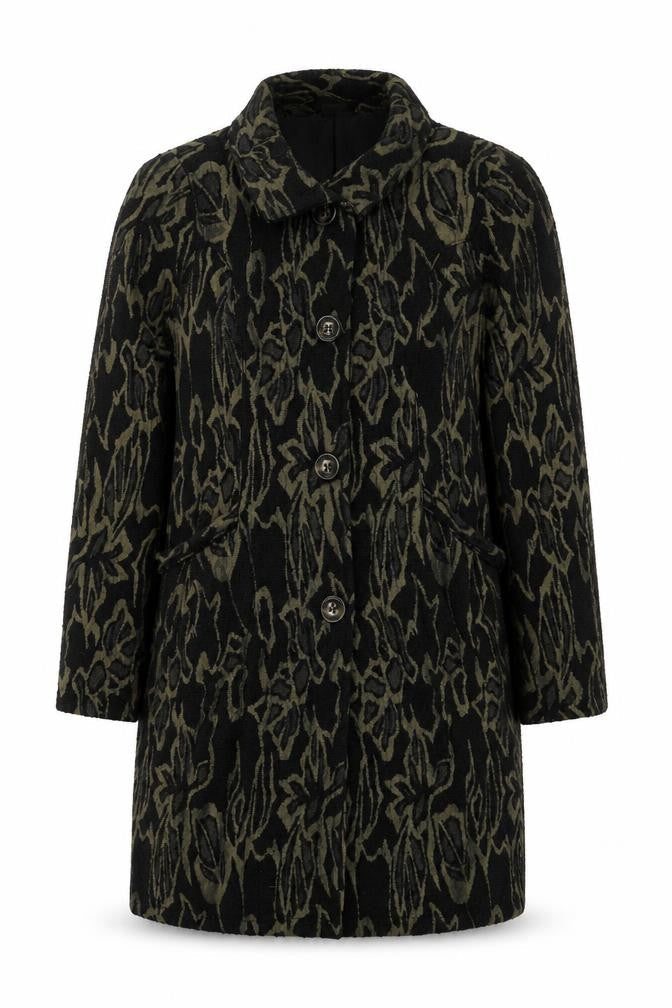James Lakeland Women's Black Floral Wool Blend Mid-Length Coat Size 14