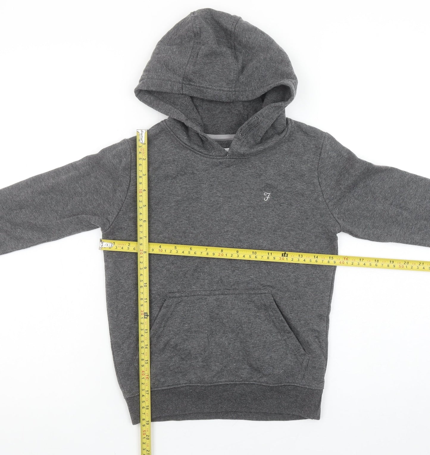 Farah Boys Charcoal Grey Marl Pullover Hoodie 7-8 Years Cotton Blend
