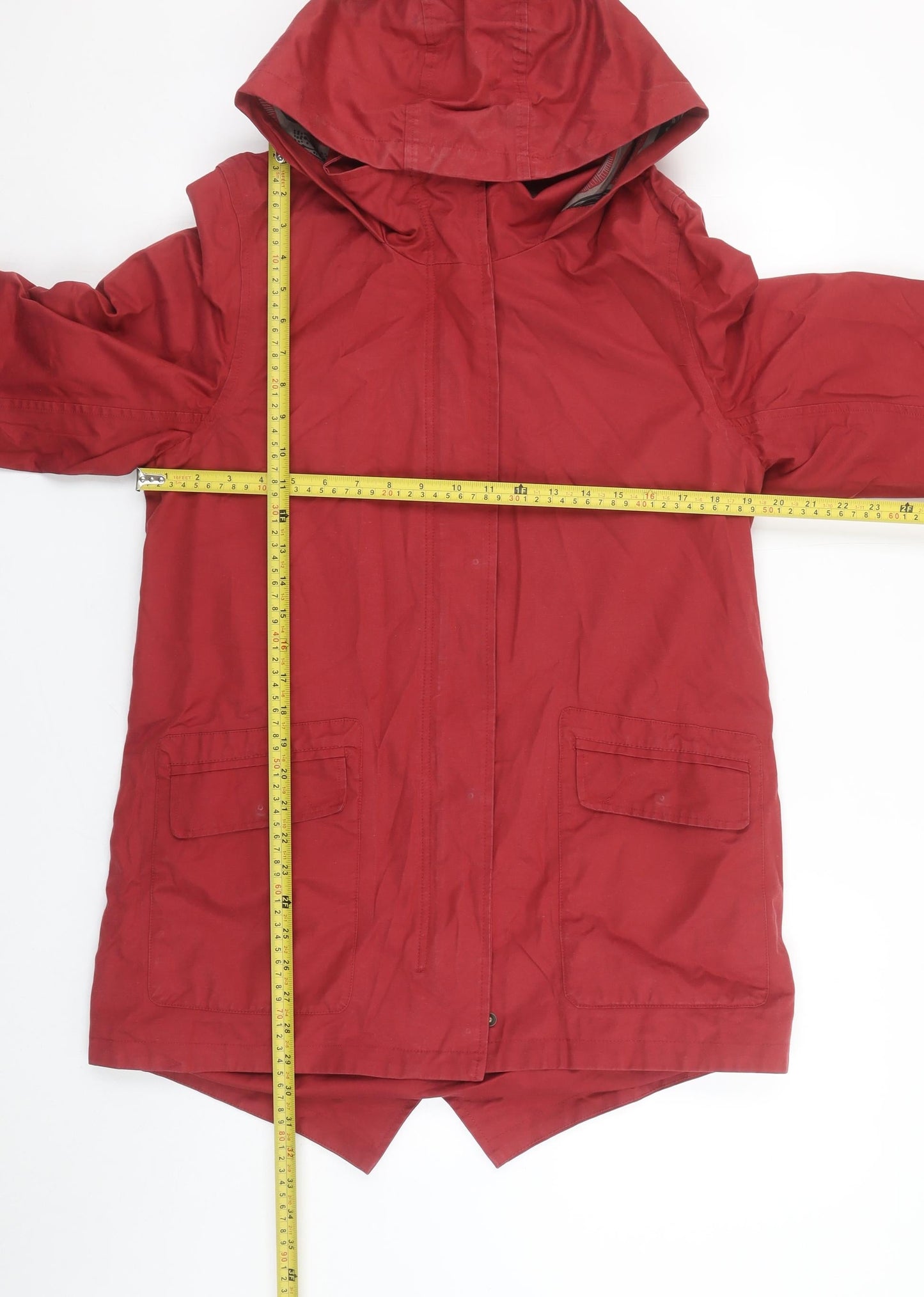 TIGI Womens Red Hooded Parka Coat Size 10 Cotton Blend