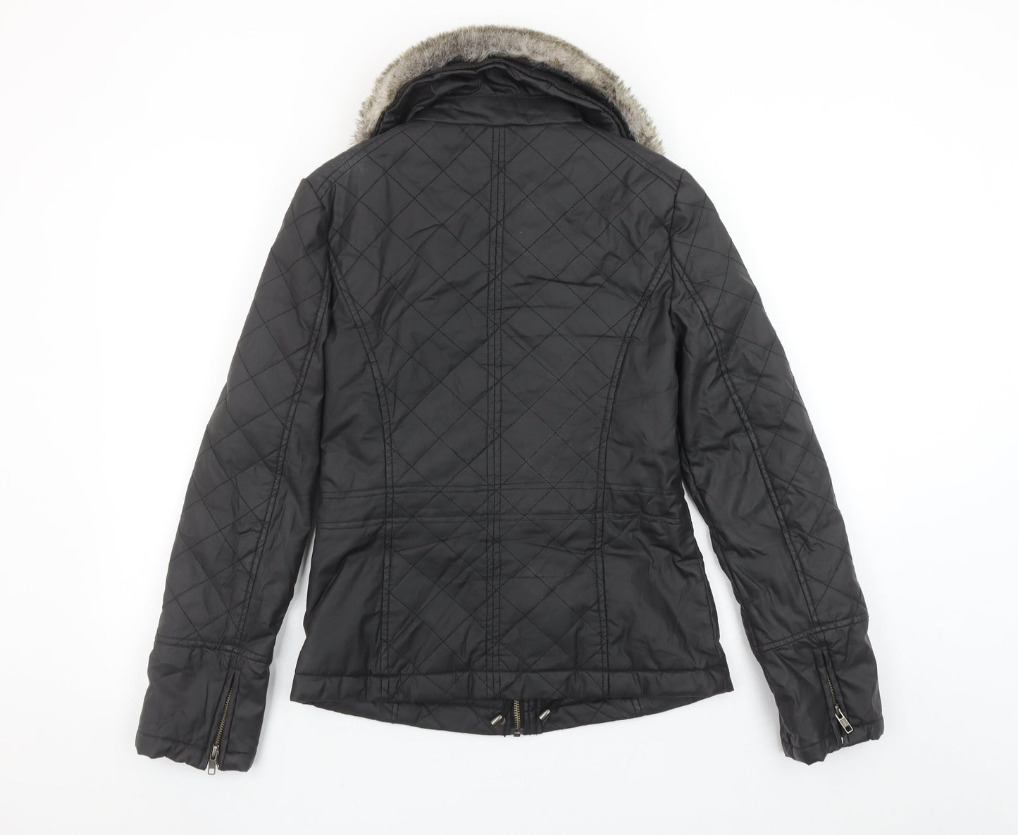 Oasis Women's Black Quilted Faux Fur Collar Jacket XS