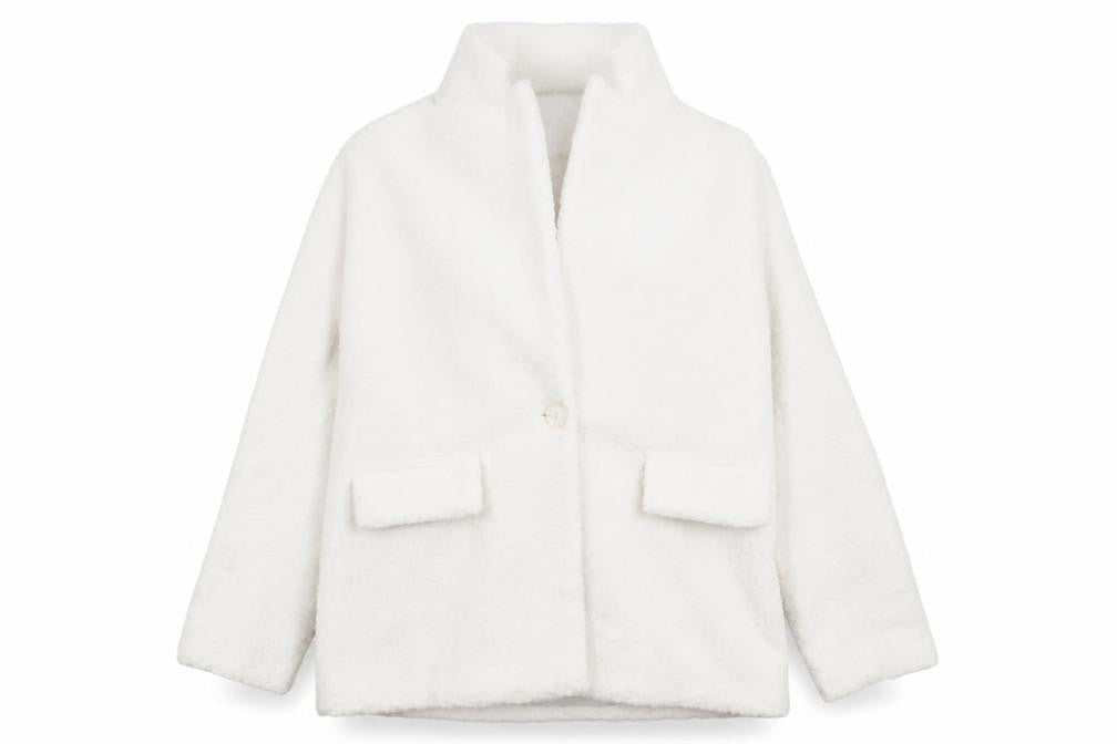 PRETTYLITTLETHING Women’s White Polyester Mid-Length Coat Size 4
