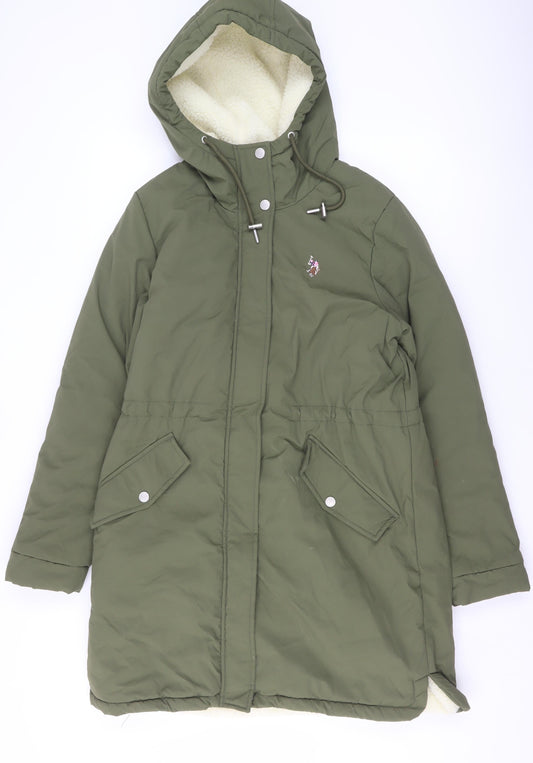 U.S. Polo Assn. Women’s Green Hooded Parka Coat Size 10