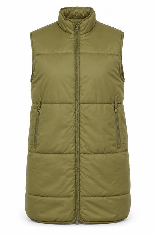 H&M Women’s Green Long Padded Puffer Waistcoat Size 12