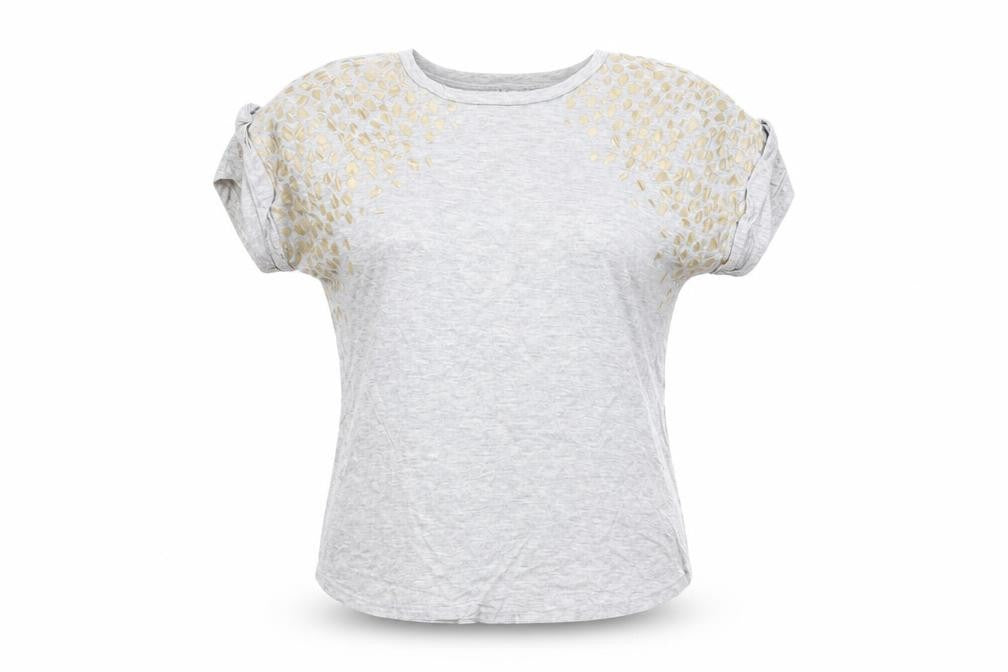 Oasis Womens Grey Embroidered Short Sleeve Viscose T-Shirt M