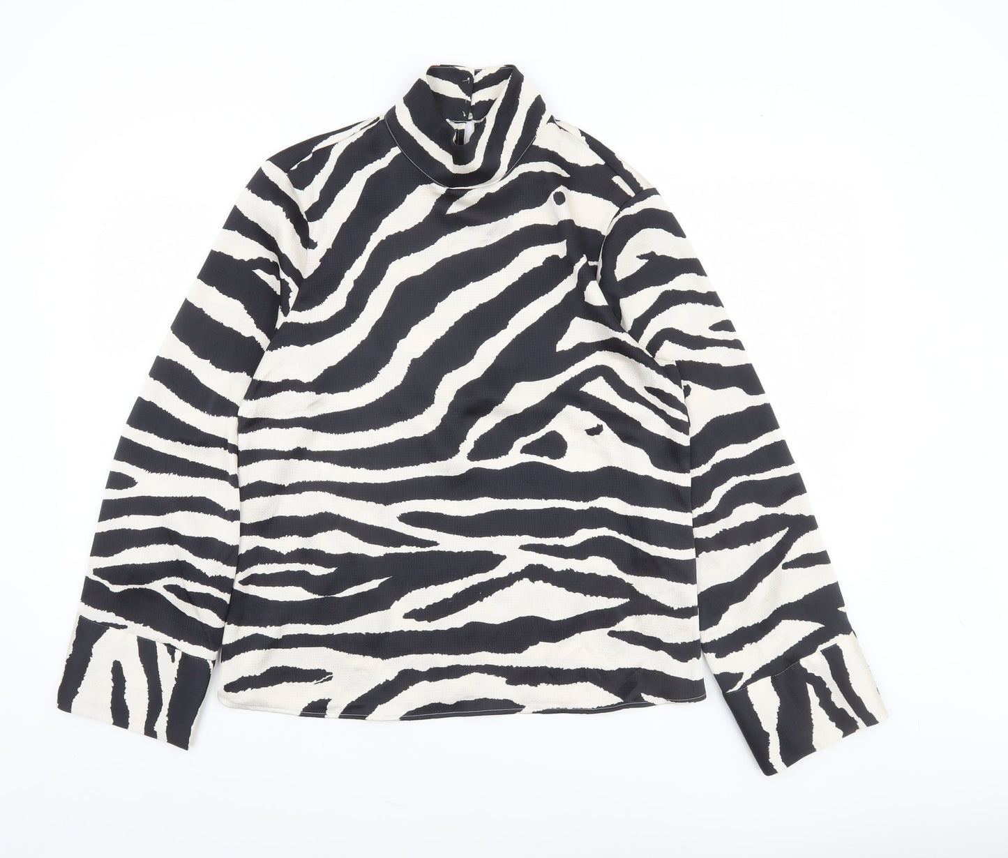 H&M Women’s Black Zebra Print Roll Neck Long Sleeve Blouse Size S
