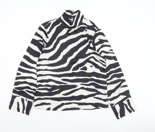 H&M Women’s Black Zebra Print Roll Neck Long Sleeve Blouse Size S