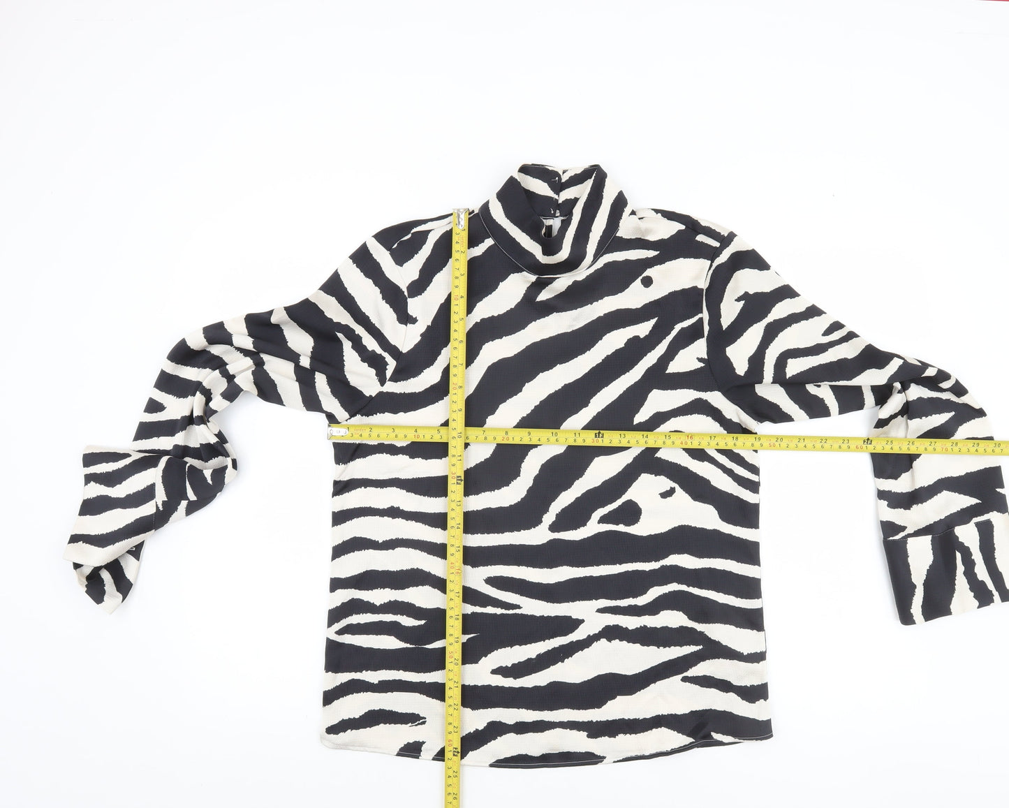 H&M Women’s Black Zebra Print Roll Neck Long Sleeve Blouse Size S